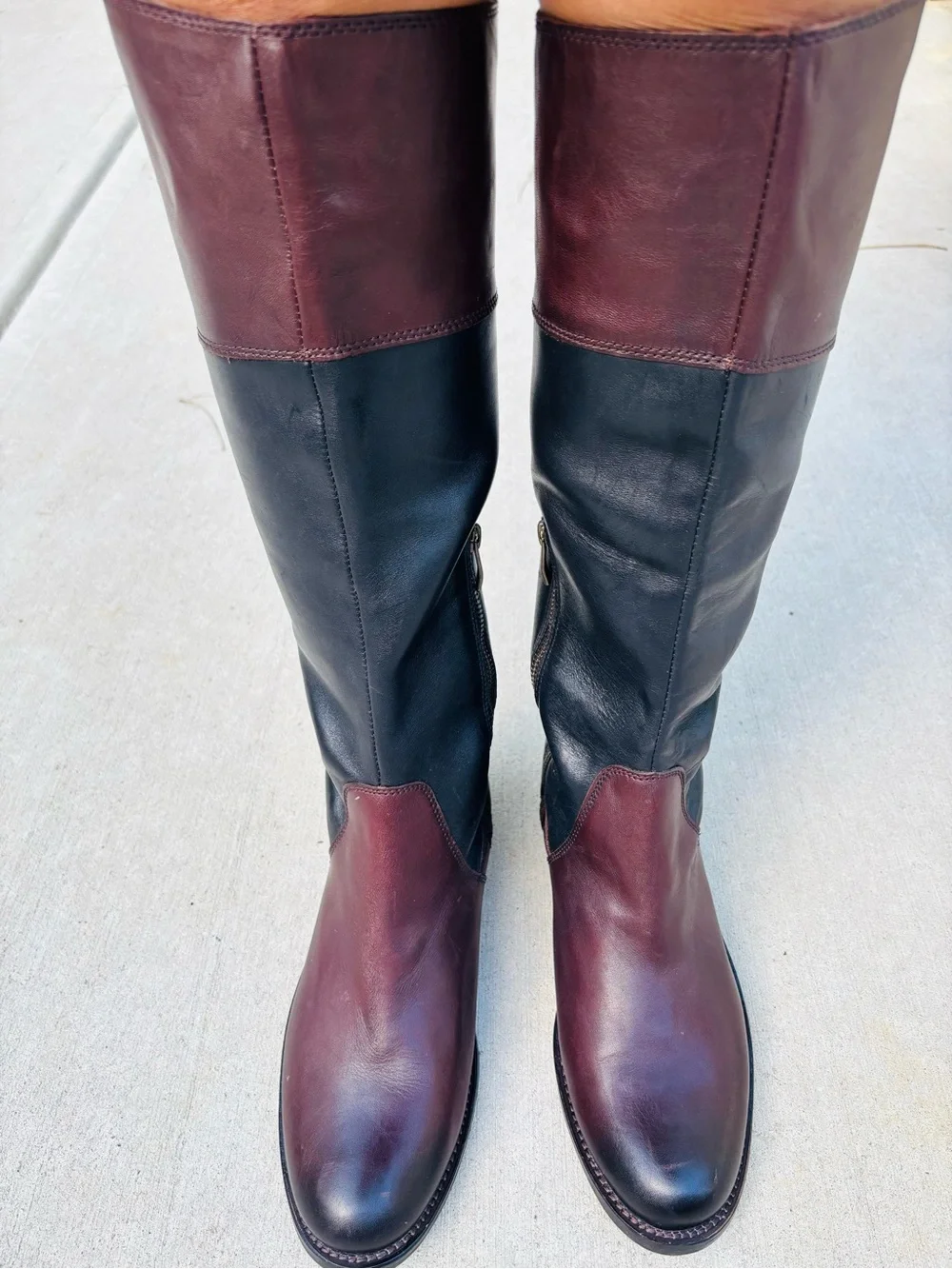 Vince Camuto Women's Two-Tone Leather Boots Riding Tall Black and Brown Size9.5